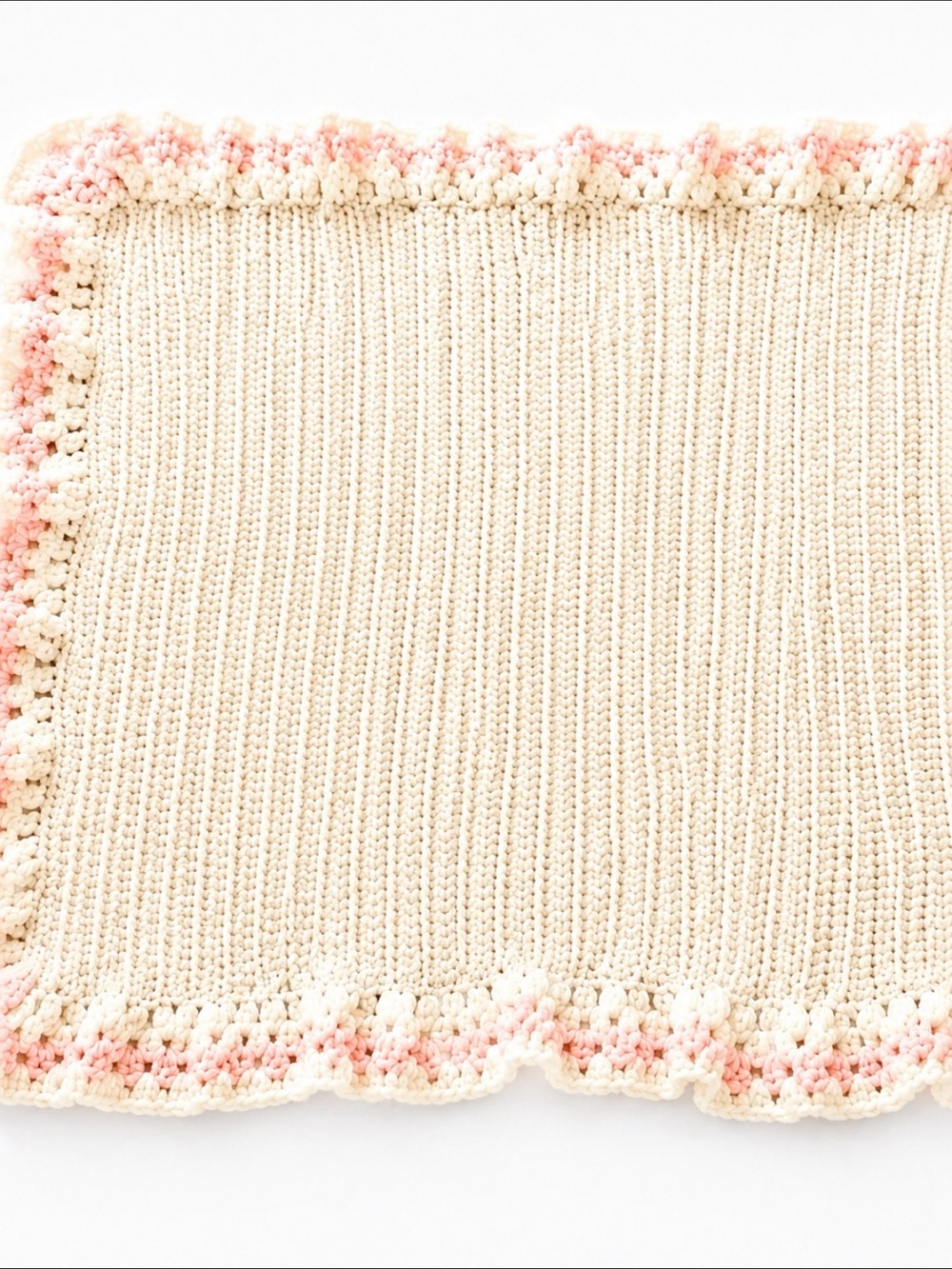 Handmade Cream and Pink Crochet Baby Blanket